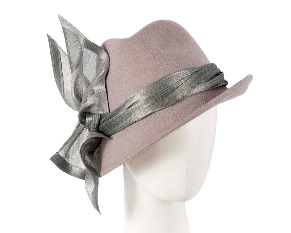 Grey ladies winter fashion felt fedora hat by Fillies Collection-0